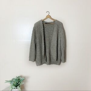 [Kensie] Tan Fluffy Chunky Open Front Long Sleeve Cardigan Sweater